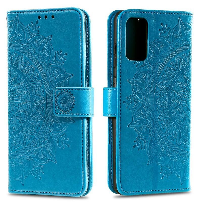 Mandala PU kožené peněženkové puzdro na mobil Samsung Galaxy A02s (164.2x75.9x9.1mm) - modré