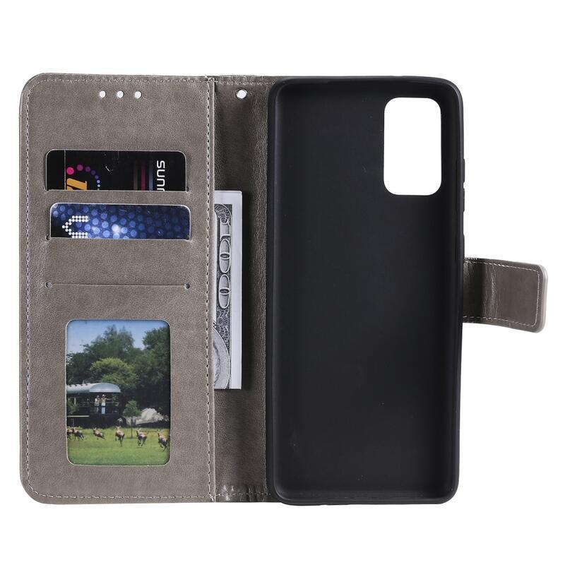 Mandala PU kožené peněženkové puzdro na mobil Samsung Galaxy A02s (164.2x75.9x9.1mm) - šedé