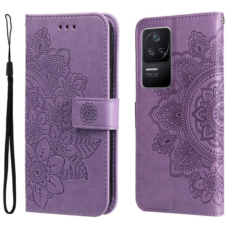 Mandala PU kožené peňaženkové púzdro na mobil Xiaomi Poco F4 5G - fialové