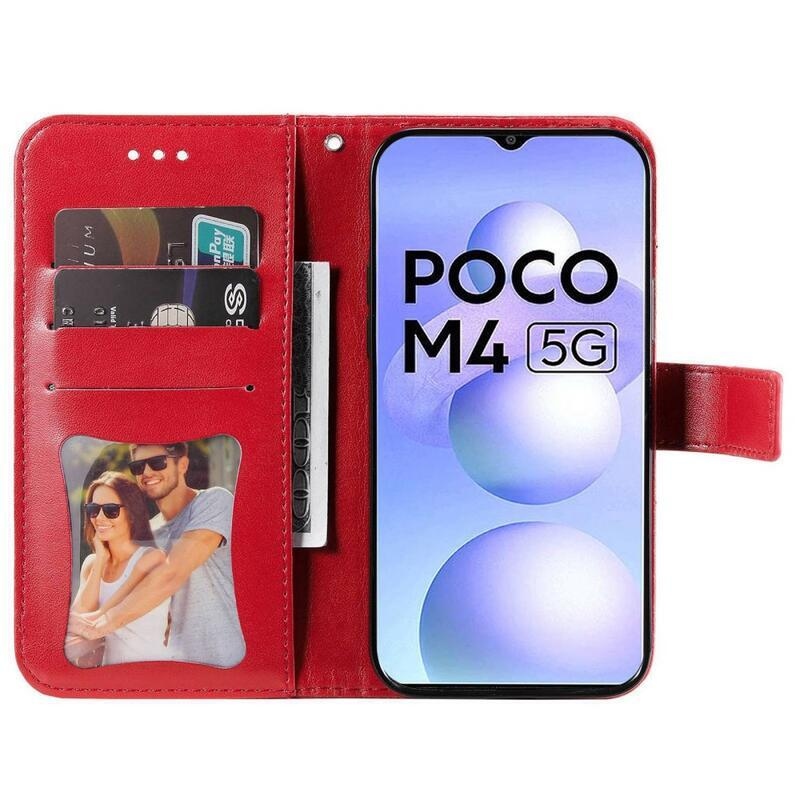 Mandala PU kožené peňaženkové puzdro na mobil Xiaomi Poco M4 5G - červené