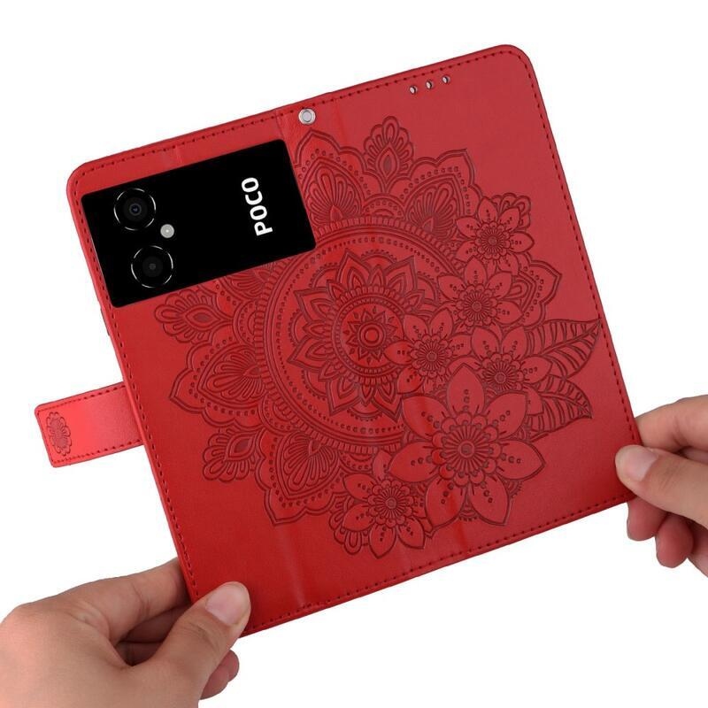 Mandala PU kožené peňaženkové puzdro na mobil Xiaomi Poco M4 5G - červené