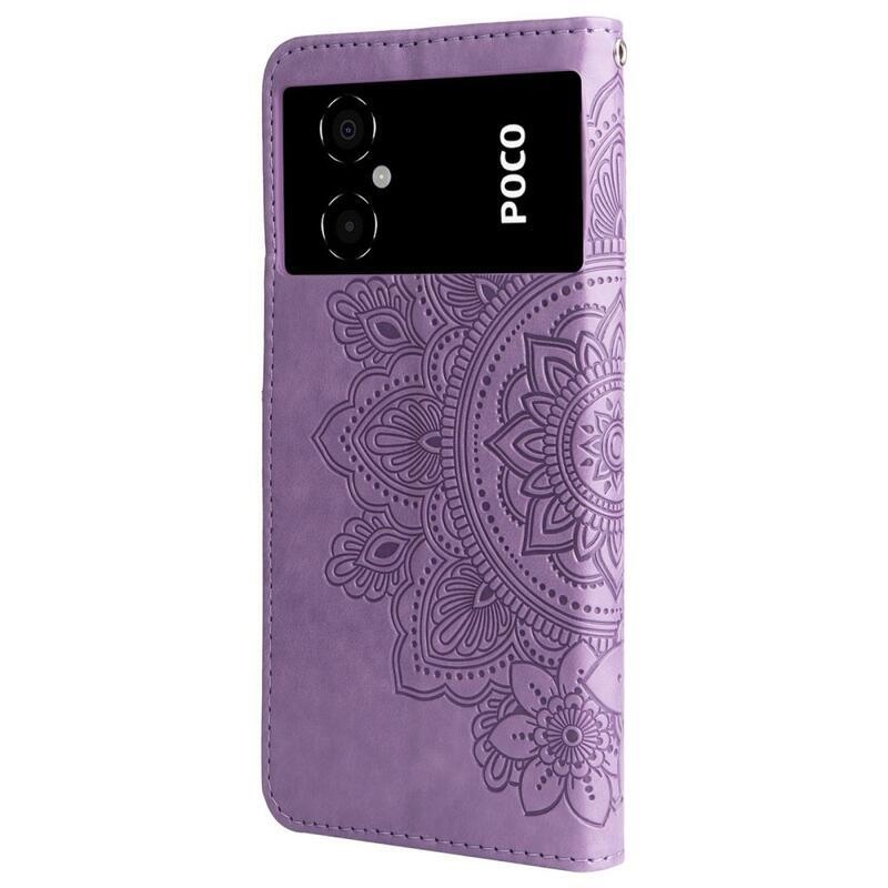 Mandala PU kožené peňaženkové púzdro na mobil Xiaomi Poco M4 5G - fialové