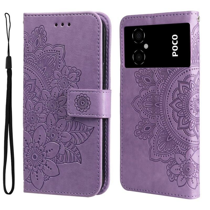 Mandala PU kožené peňaženkové púzdro na mobil Xiaomi Poco M4 5G - fialové