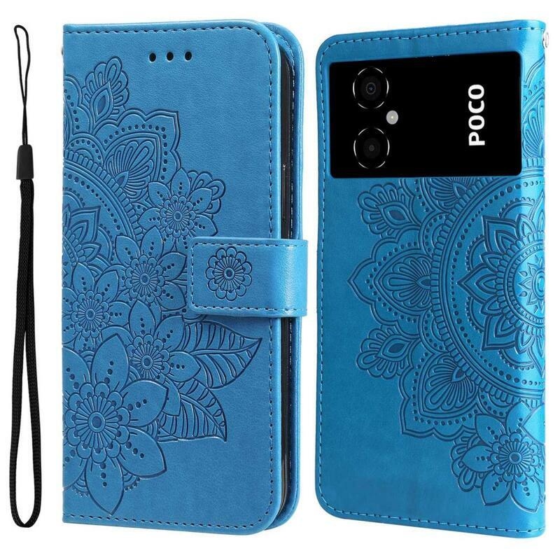 Mandala PU kožené peňaženkové púzdro na mobil Xiaomi Poco M4 5G - modré