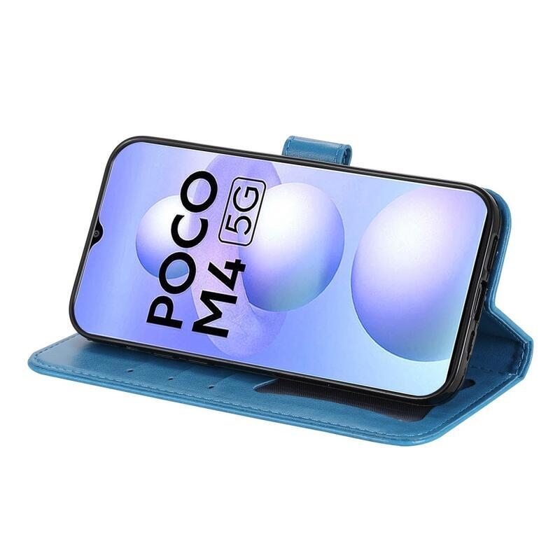 Mandala PU kožené peňaženkové púzdro na mobil Xiaomi Poco M4 5G - modré