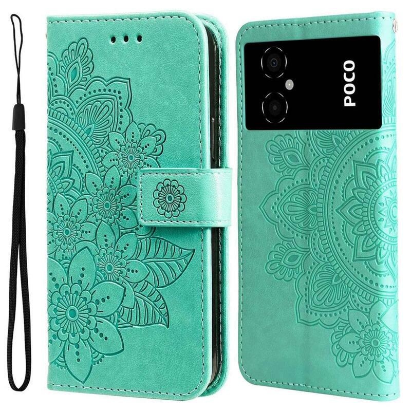 Mandala PU kožené peňaženkové púzdro na mobil Xiaomi Poco M4 5G - zelené