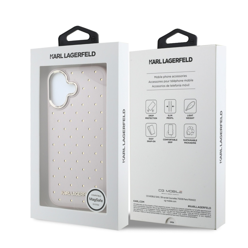 Karl Lagerfeld PU Perforated Gold Dots MagSafe zadný kryt pre iPhone 17, ružový