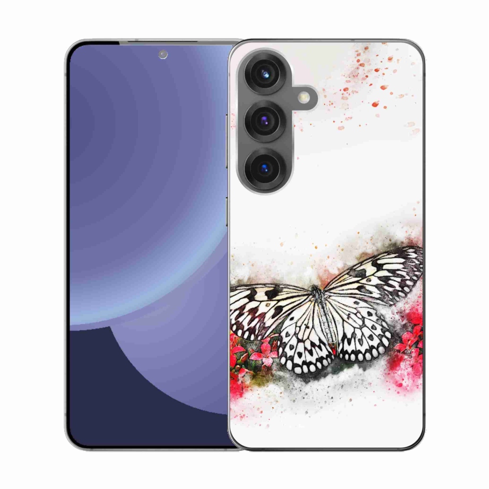 Gélový kryt mmCase na Samsung Galaxy S25 - čiernobiely motýľ