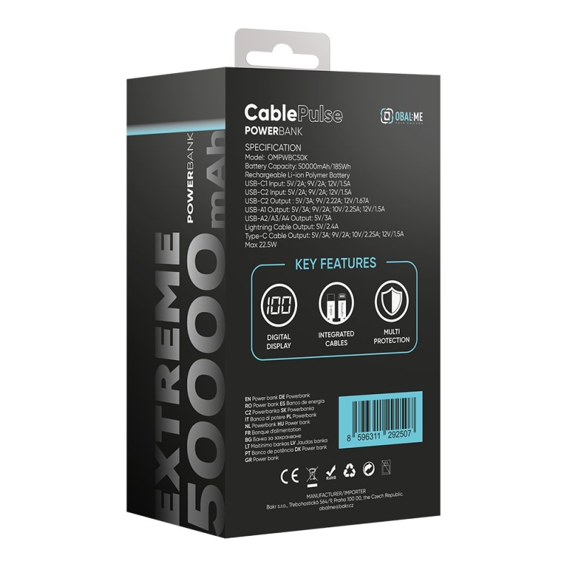OBAL:ME CablePulse Powerbanka 50 000 mAh 22,5 W čierna