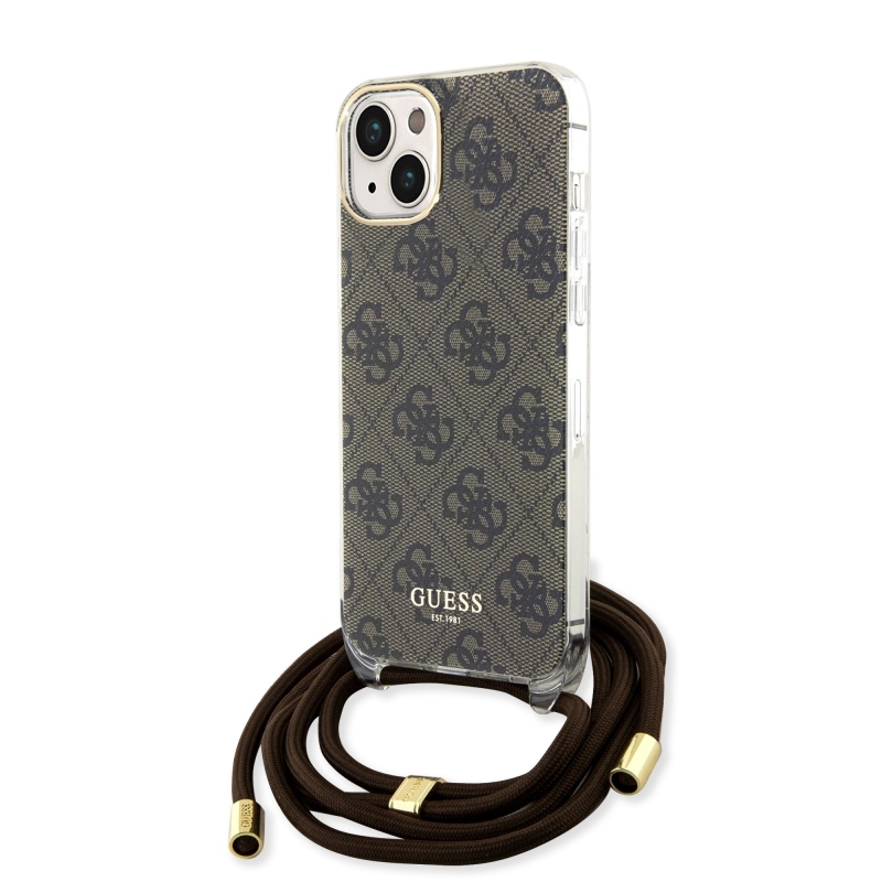 Guess IML 4G Printed Crossbody Popruh Zadný Kryt pre iPhone 15 Brown