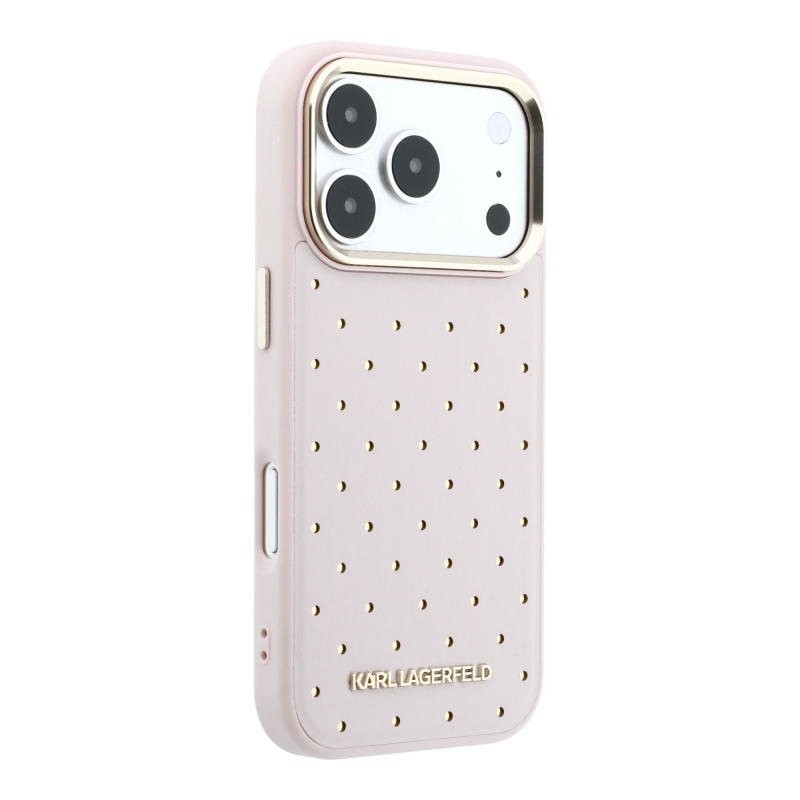 Karl Lagerfeld PU Perforated Gold Dots MagSafe zadný kryt pre iPhone 17 Pro, ružový