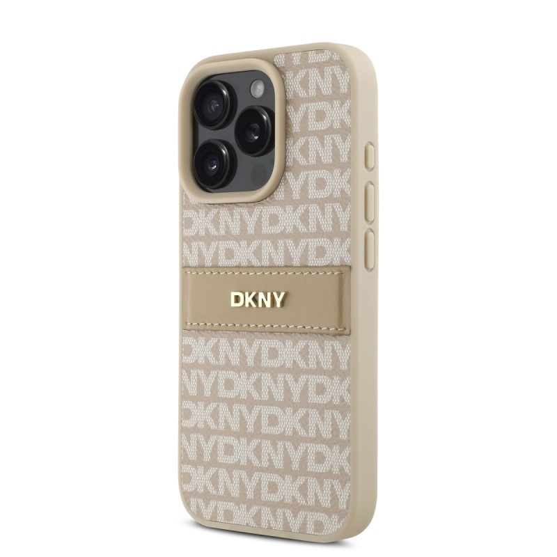 DKNY PU Leather Repeat Pattern Tonal Stripe Zadný Kryt pre iPhone 16 Pro Max Pink