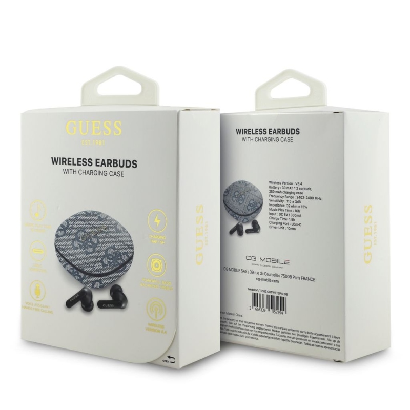 Bezdrôtové slúchadlá Guess PU 4G Metal Logo ENC TWS, modré