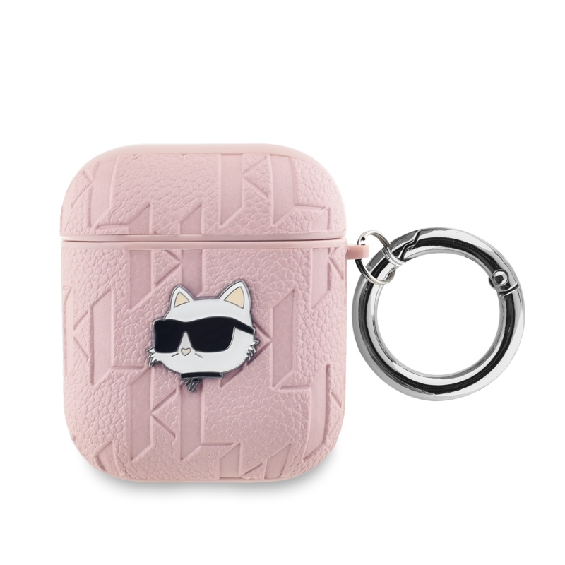 Karl Lagerfeld PU Embossed Choupette Head Puzdro pre AirPods 1/2 Pink