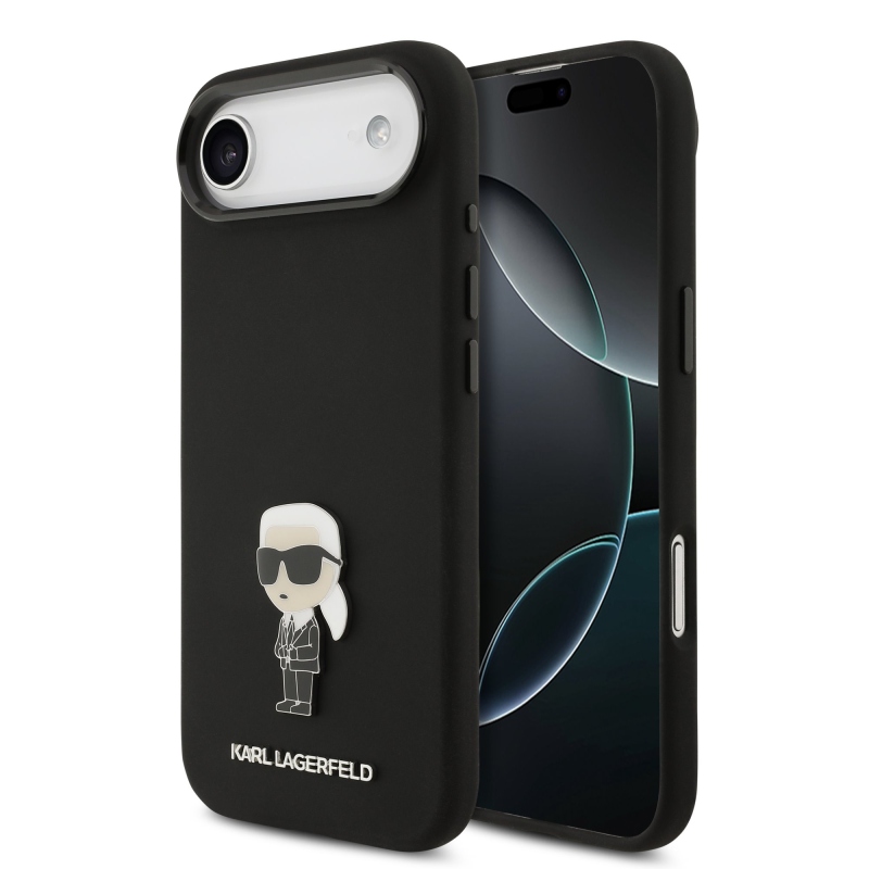 Karl Lagerfeld Liquid Silicone Metal Ikonik Zadný Kryt pre iPhone Air Black