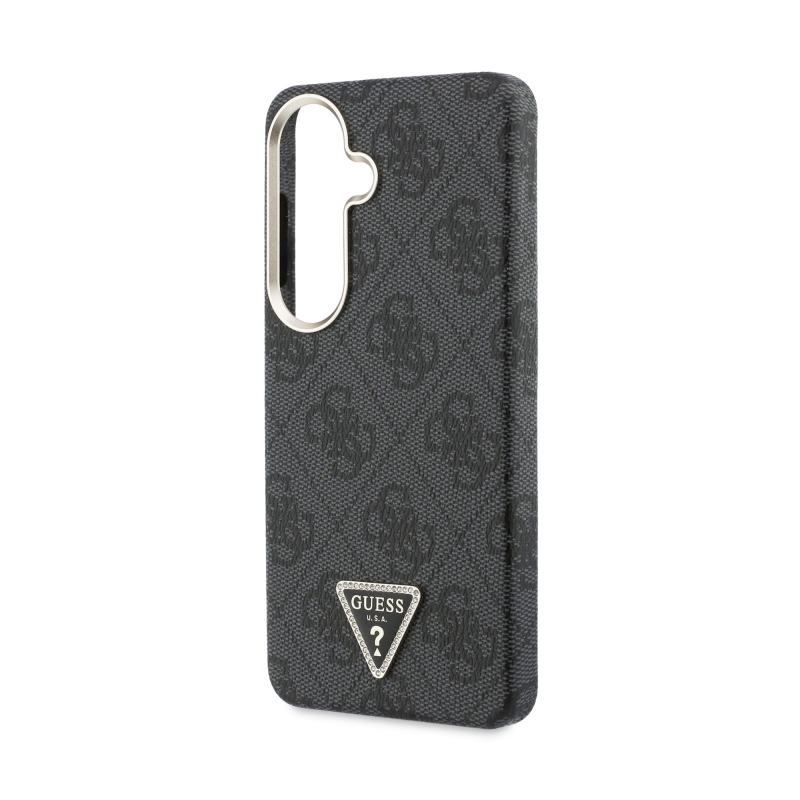 Guess PU kožený 4G Strass Triangle Triangle Logo Gold Frame Magnetický zadný kryt pre Samsung Galaxy S26 Black