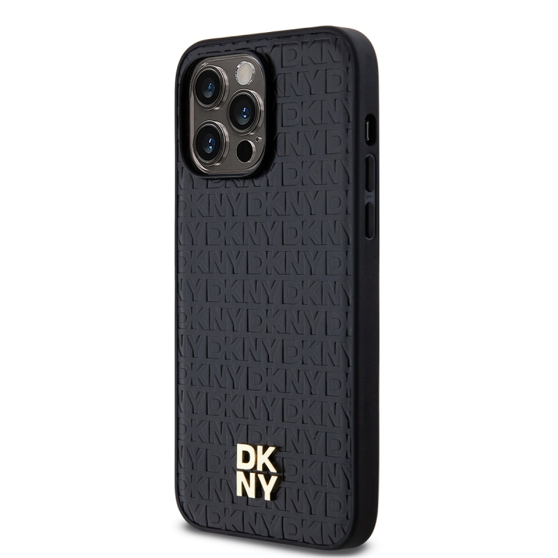 DKNY PU Leather Repeat Pattern Stack Logo Magsafe Zadný Kryt pre iPhone 13 Pro Max Black