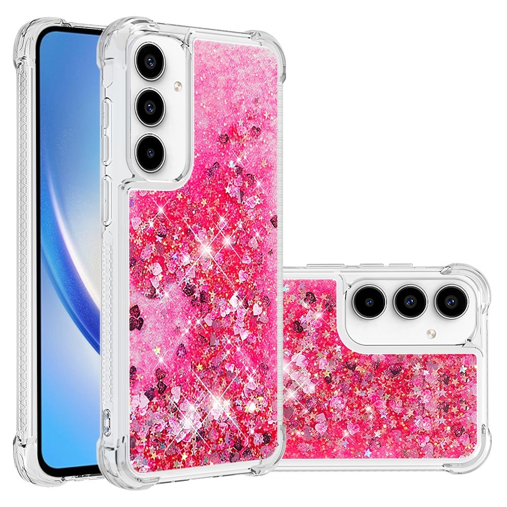 Glitter gélový presýpací obal na Samsung Galaxy A55 5G - ružový/srdiečka