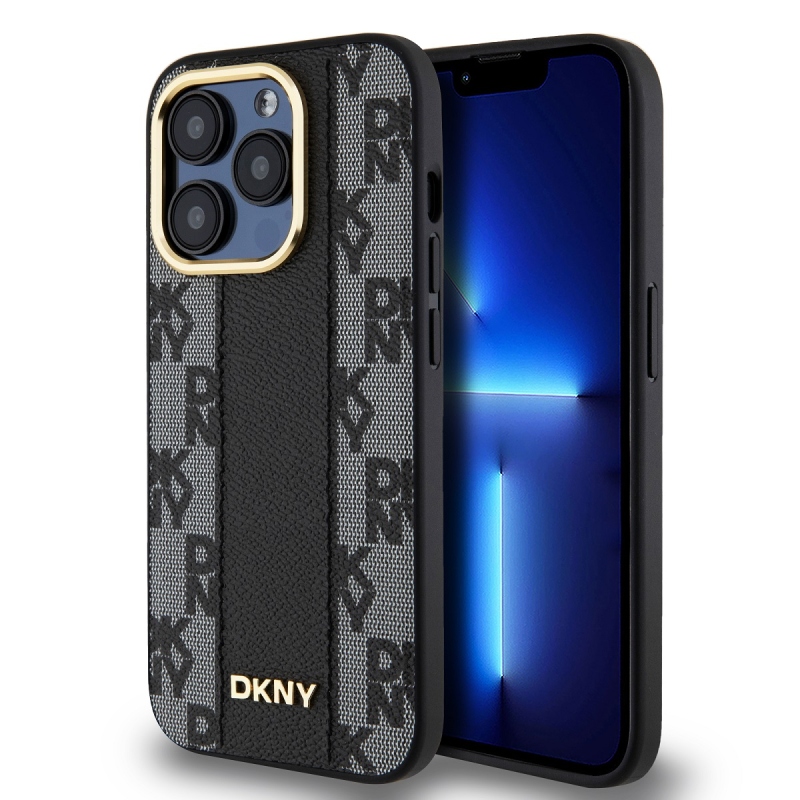 DKNY PU Leather Checkered Pattern Magsafe Zadný Kryt pre iPhone 15 Pro Max Black