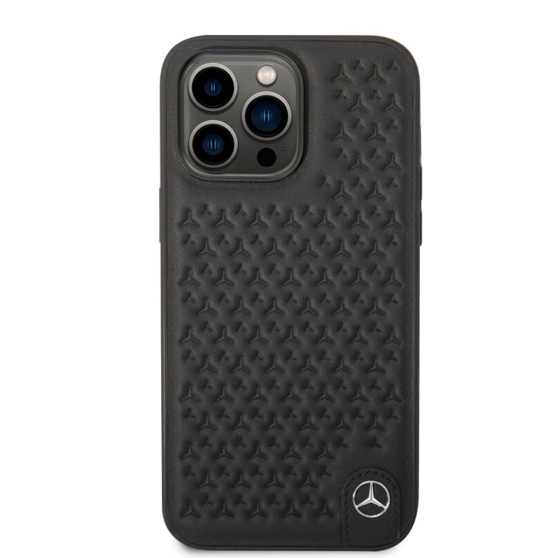 Mercedes Genuine Leather Star Zadný Kryt pre iPhone 14 Pro Max Black
