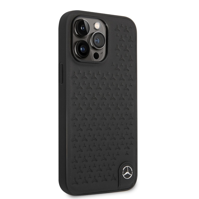 Mercedes Genuine Leather Star Zadný Kryt pre iPhone 14 Pro Max Black