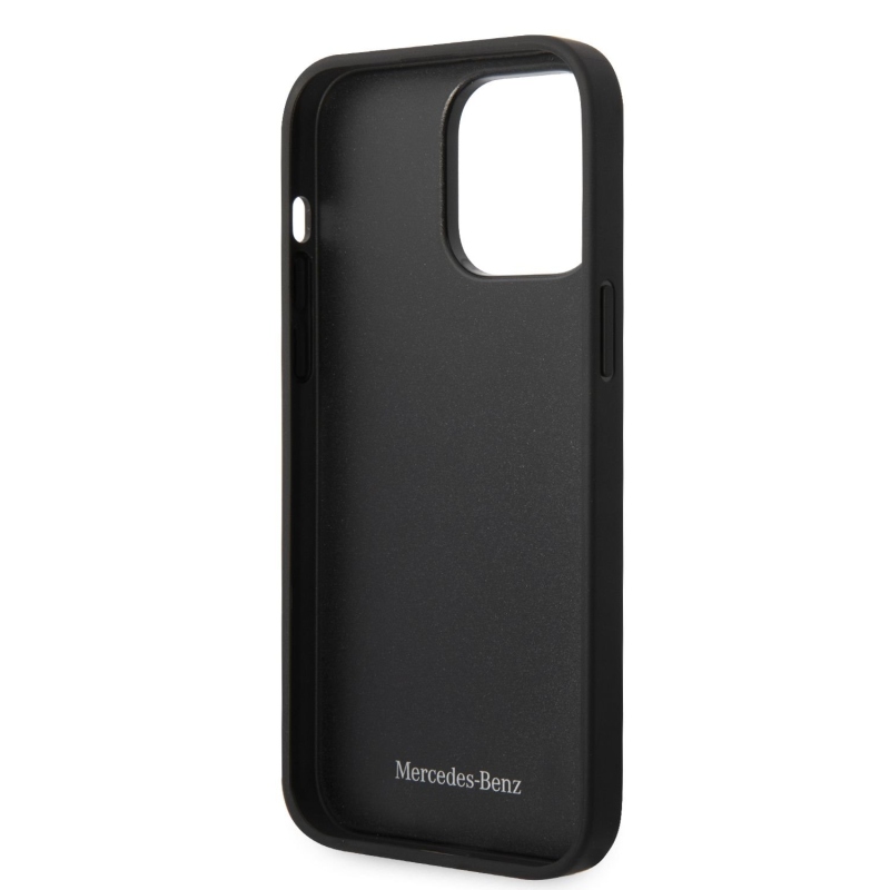 Mercedes Genuine Leather Star Zadný Kryt pre iPhone 14 Pro Max Black