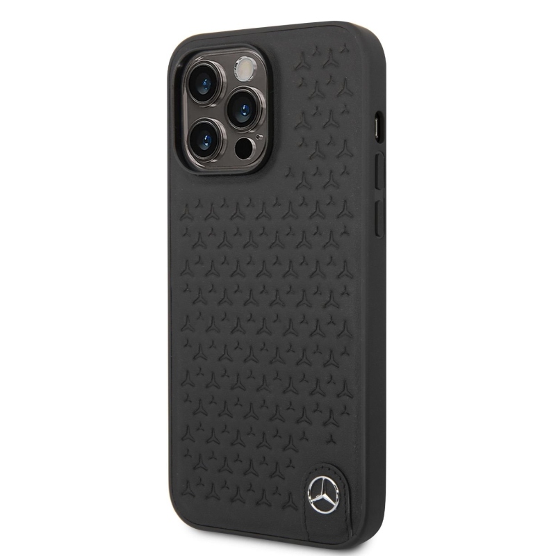 Mercedes Genuine Leather Star Zadný Kryt pre iPhone 14 Pro Max Black
