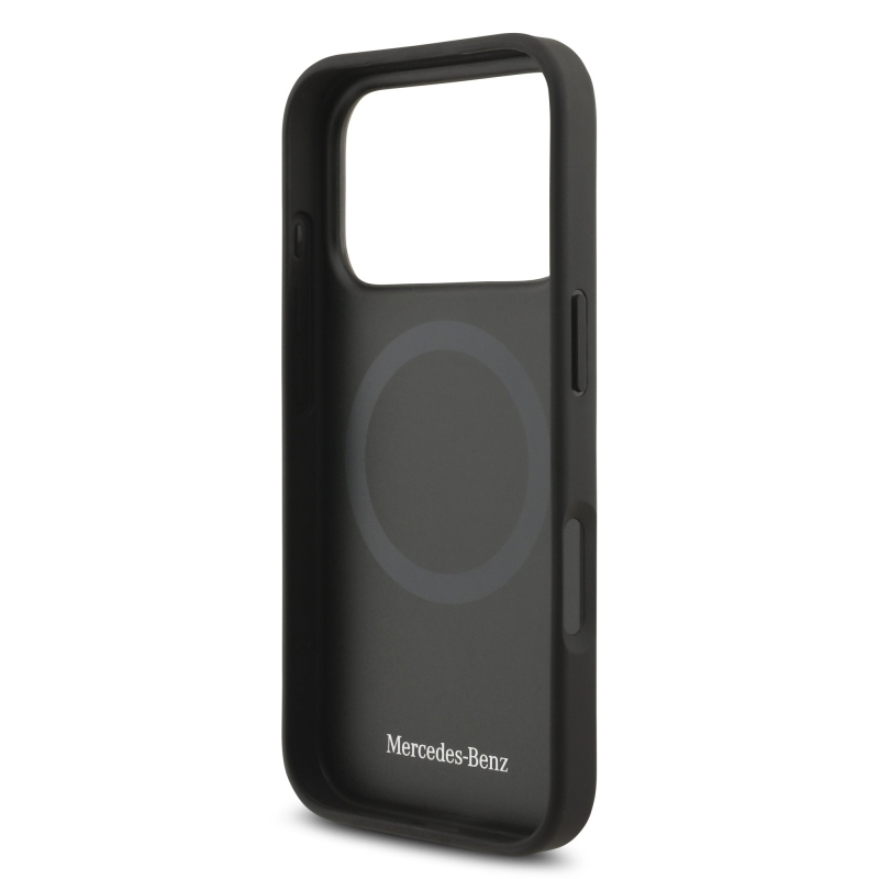 Mercedes Kožený veľký zadný kryt Lauer Leaves MagSafe pre iPhone 17 Pro Black