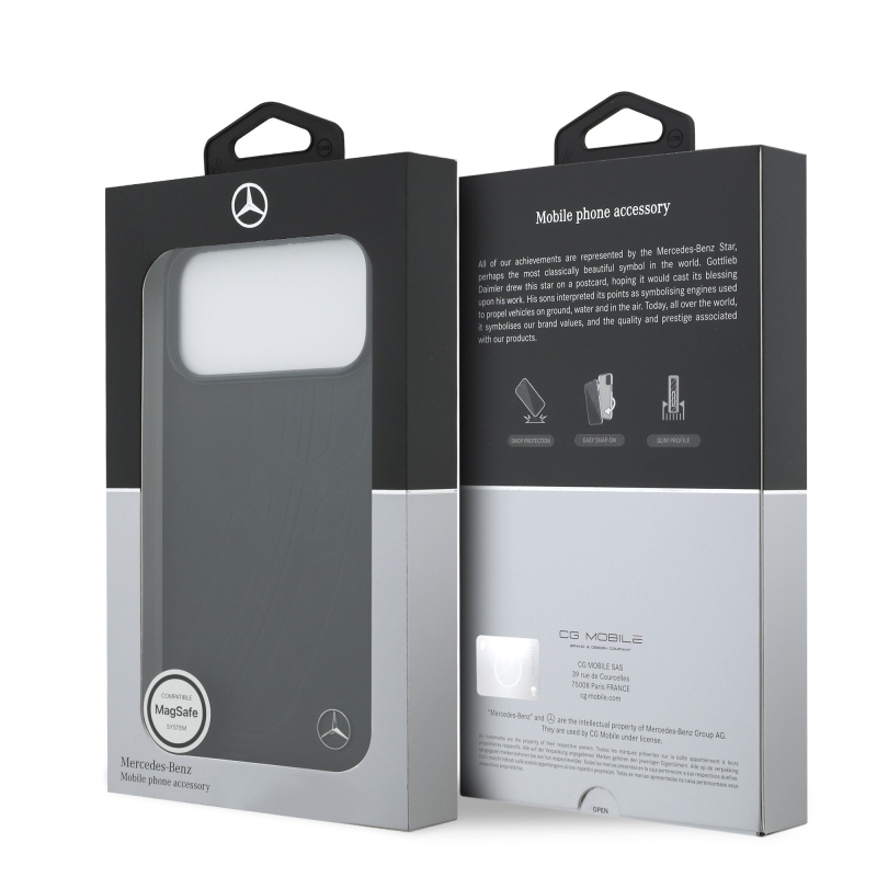 Mercedes Kožený veľký zadný kryt Lauer Leaves MagSafe pre iPhone 17 Pro Max Black