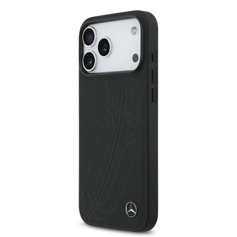 Mercedes Kožený veľký zadný kryt Lauer Leaves MagSafe pre iPhone 17 Pro Max Black