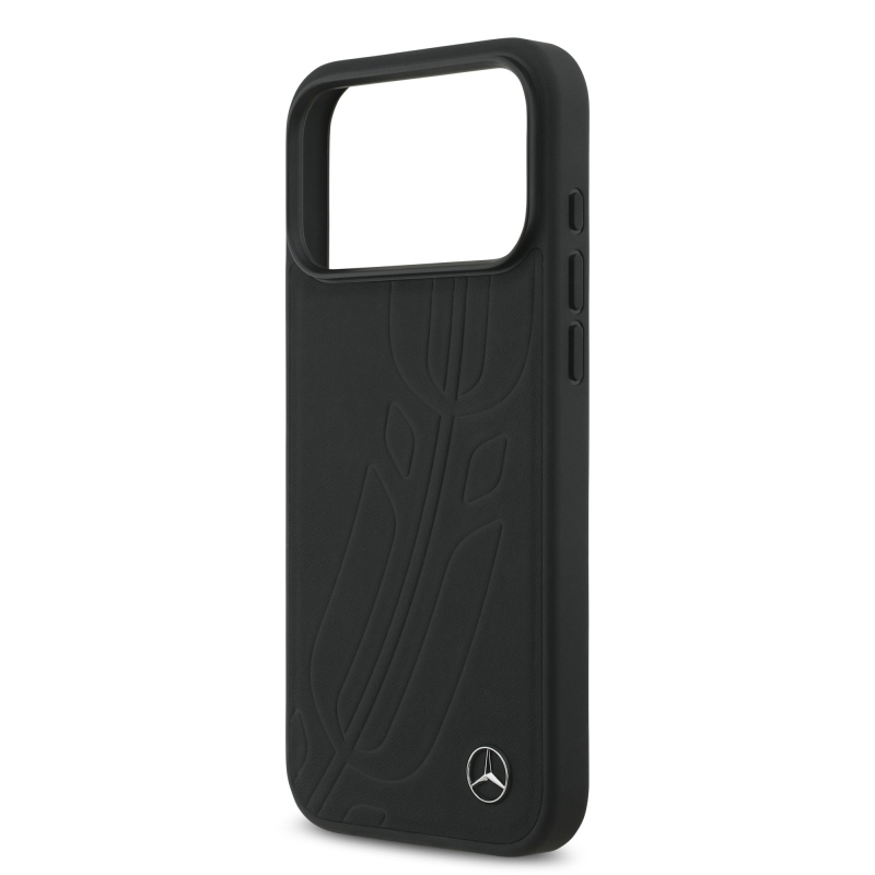 Mercedes Kožený veľký zadný kryt Lauer Leaves MagSafe pre iPhone 17 Pro Max Black