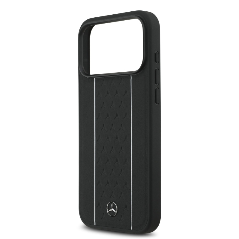 Mercedes Kožený zadný kryt MagSafe so vzorom hviezd a pruhov pre iPhone 17 Pro Max Black/White