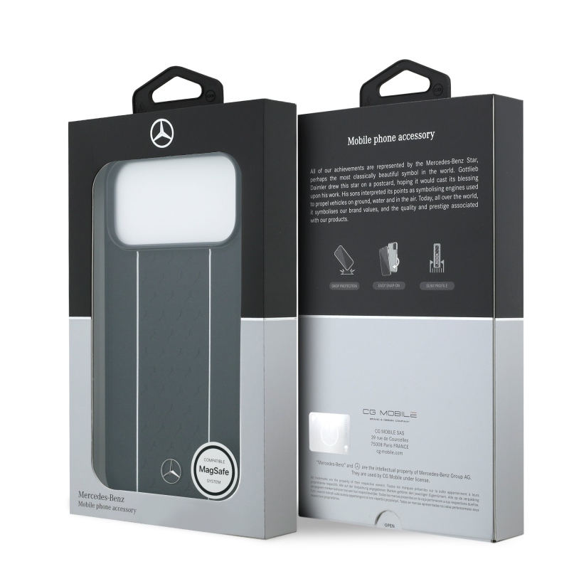 Mercedes Kožený zadný kryt MagSafe so vzorom hviezd a pruhov pre iPhone 17 Pro Max Black/White