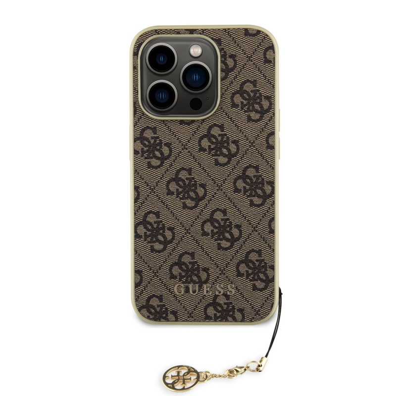 Guess 4G Charm Zadný Kryt pre iPhone 15 Pre Brown