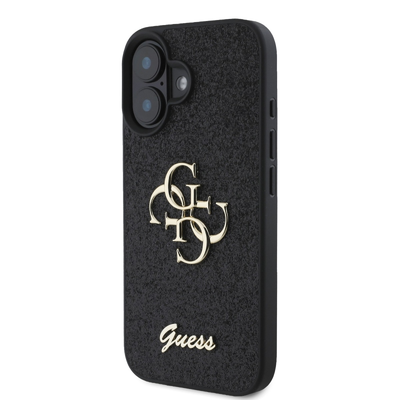 Guess PU Fixed Glitter 4G Metal Logo Zadný Kryt pre iPhone 16 Black