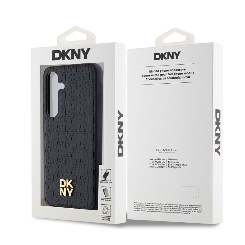 DKNY PU Leather Repeat Pattern Stack Logo Magsafe Zadný Kryt pre Samsung Galaxy S24 Black