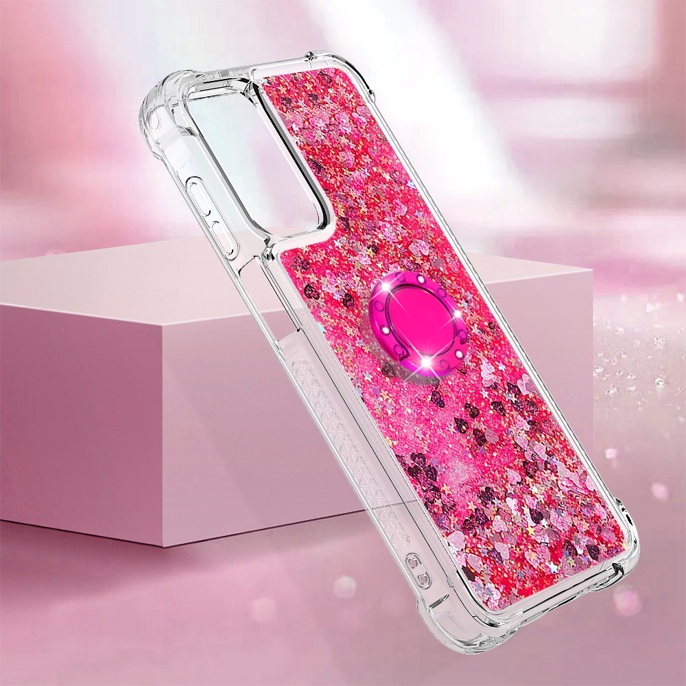 Glitt presýpací gélový obal s krúžkom na prst na Samsung Galaxy A17 5G - ružový/srdiečka