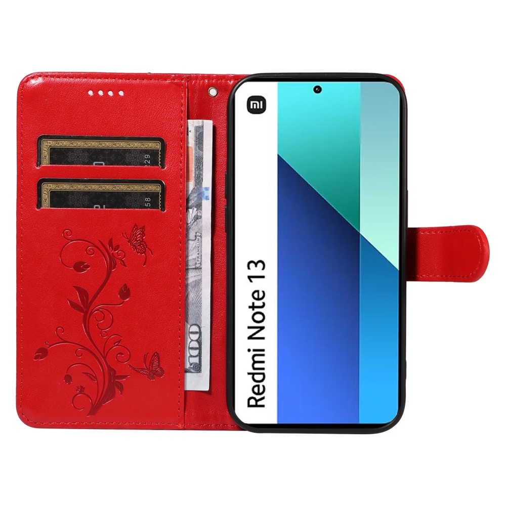 Flower knižkové púzdro na Xiaomi Redmi Note 13 - červené