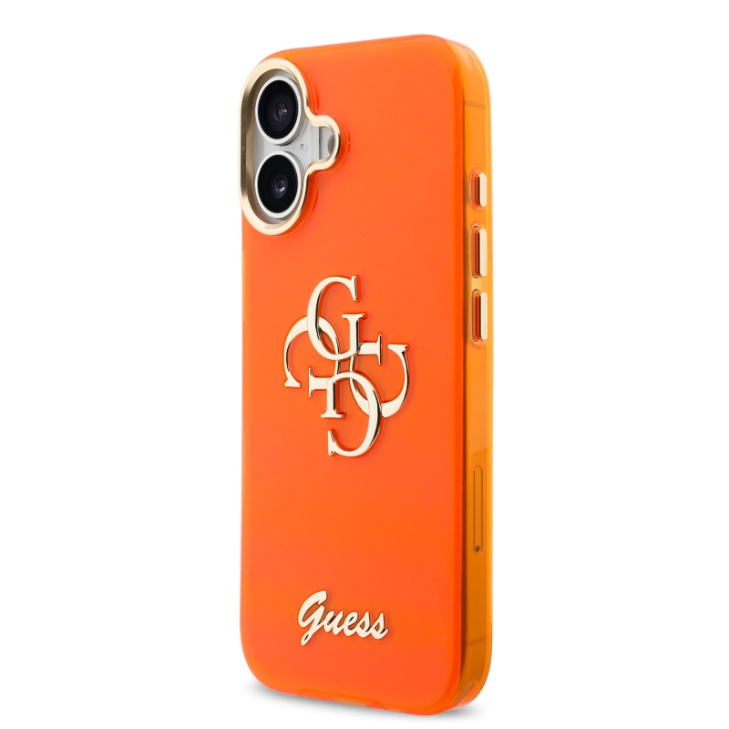 Guess IML 4G Script Metal Logo Zadný kryt pre iPhone 17 Orange