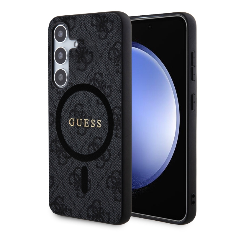 Guess PU Leather 4G Colored Ring MagSafe Zadný Kryt pre Samsung Galaxy S24 Black
