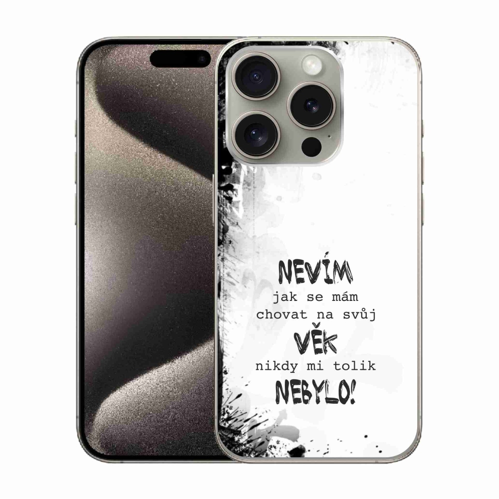 Gélový kryt mmCase na iPhone 15 Pro - vtipný text 14 biele pozadie