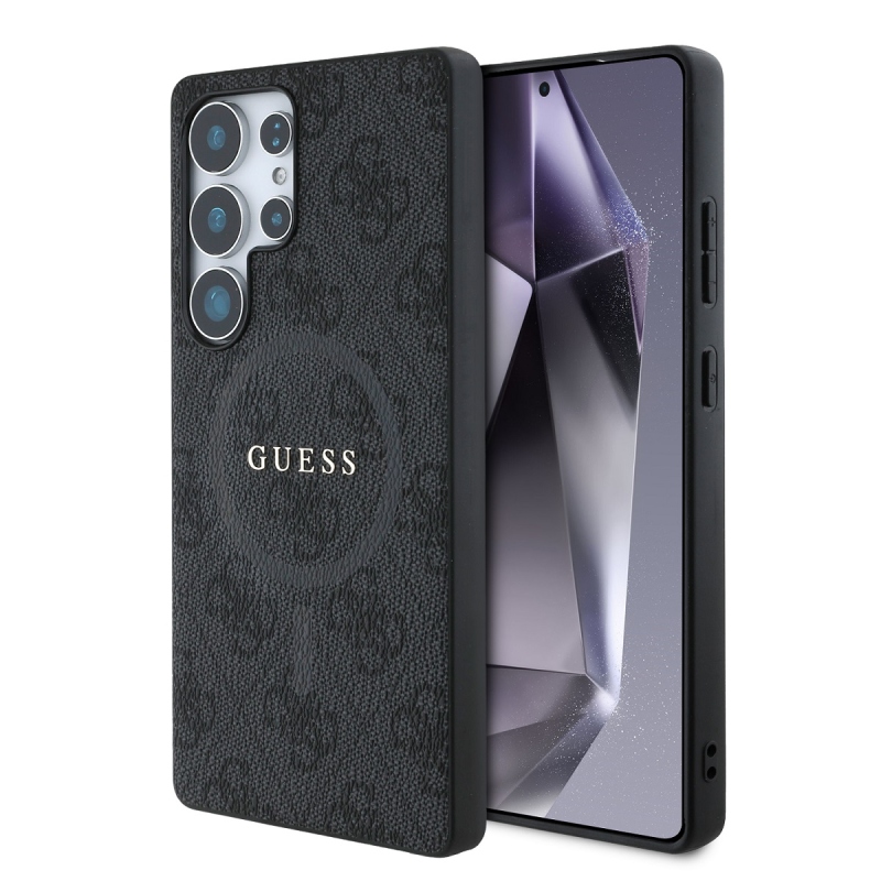 Guess PU Leather 4G Colored Ring MagSafe Zadný Kryt pre Samsung Galaxy S25 Ultra Black