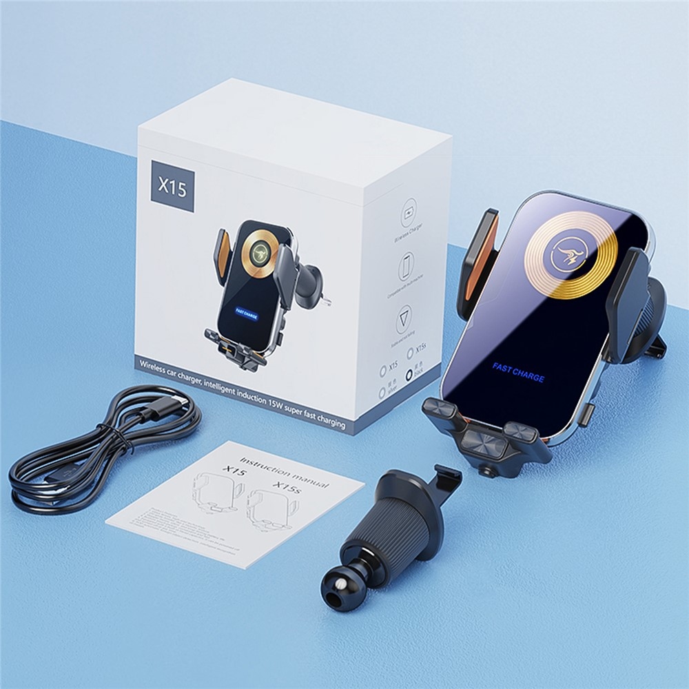 X15 bezdrôtová nabíjačka do auta s držiakom do ventilácie 15 W - strieborná