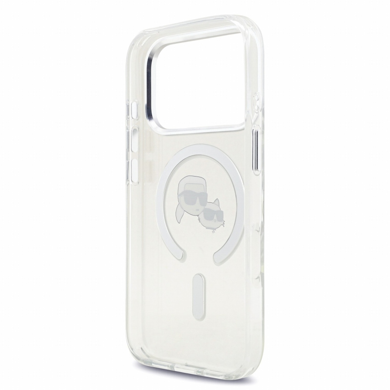 Karl Lagerfeld IML K&CH Heads kovový rám MagSafe zadný kryt pre iPhone 18 Pro, biely