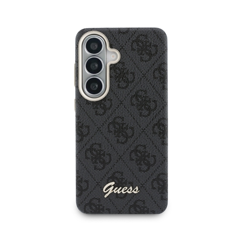Guess PU 4G Script Metal Logo Magnetic Back Cover pre Samsung Galaxy S26 Black