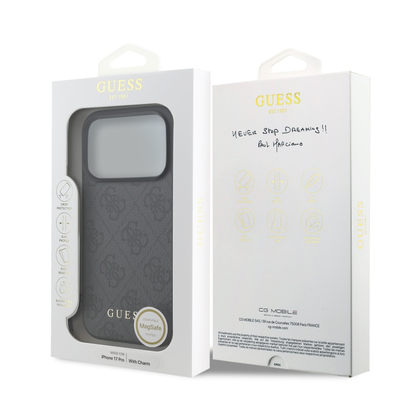 Zadný kryt Guess 4G Charm pre iPhone 17 Pro Tone on Tone Grey
