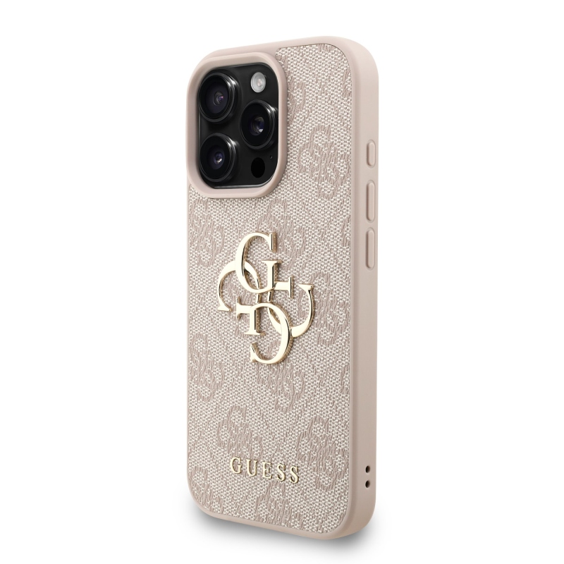 Guess PU 4G Metal Logo Strap Zadný Kryt pre iPhone 16 Pro Pink