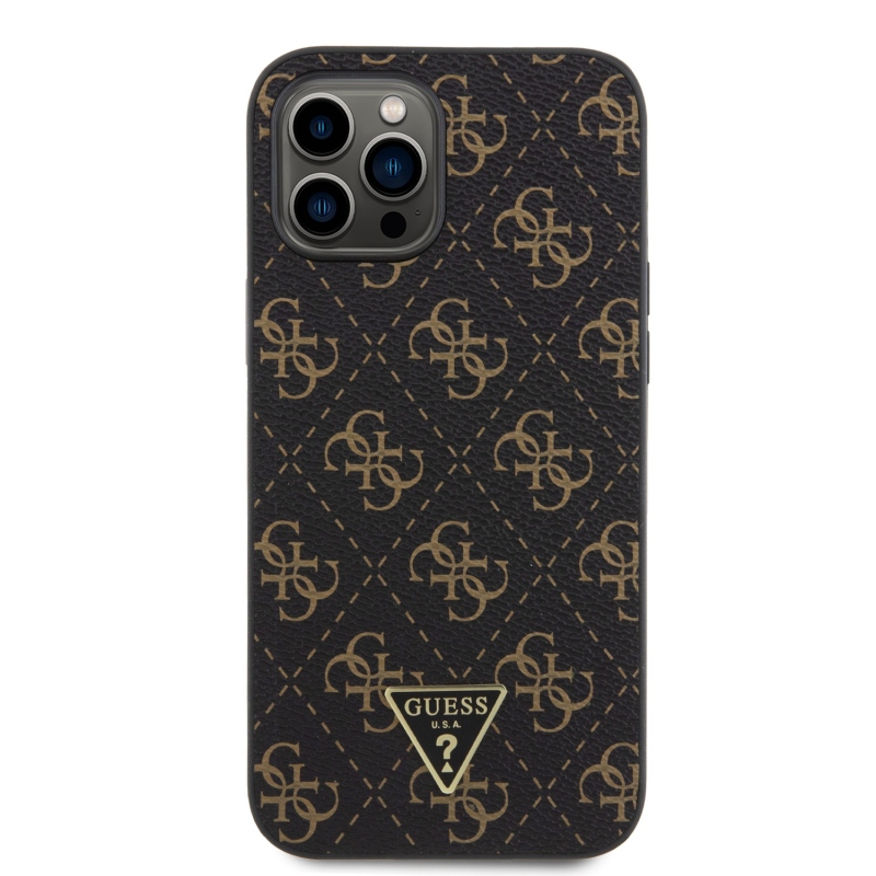 Guess PU Leather 4G Triangle Metal Logo Zadný Kryt pre iPhone 12 Pro Max Black