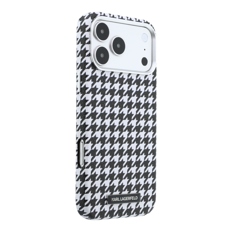 Karl Lagerfeld PU Houndstooth Resin Plate Zadný kryt MagSafe pre iPhone 17 Pro Max Black
