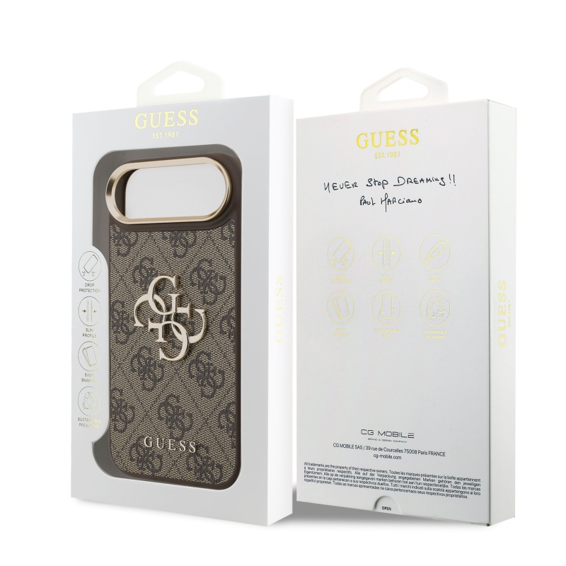 Guess PU kožený 4G kovové logo Gold Frame zadný kryt pre iPhone Air Brown
